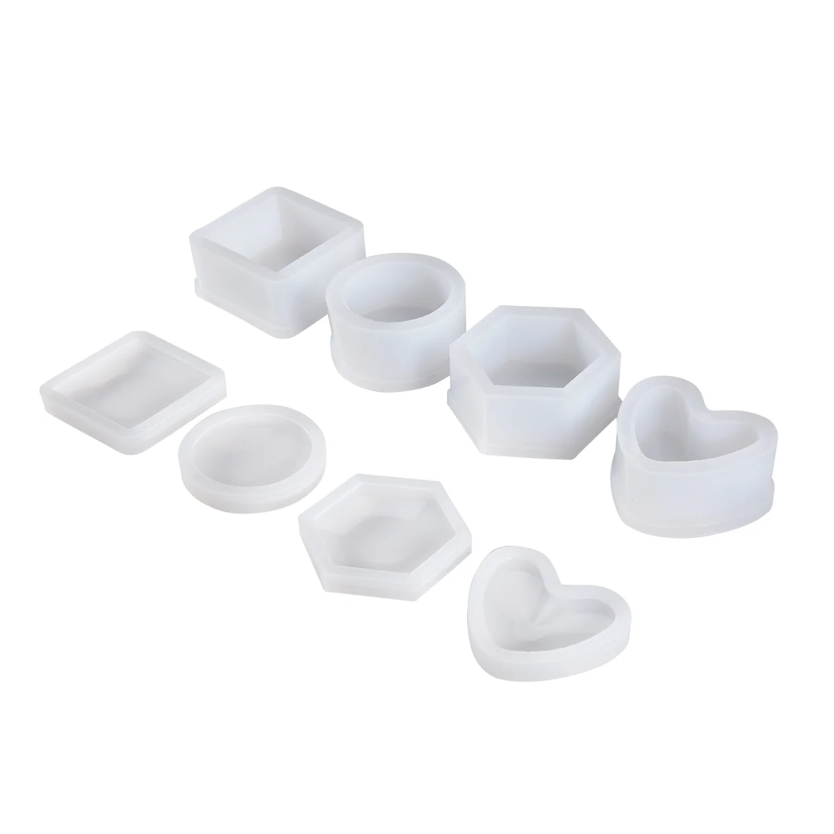 A06K 4 Pak Kotak Cetakan Resin Cetakan Kotak Perhiasan Bentuk Hati/Segi Enam/Bulat dan Persegi Wadah Cetakan Epoksi dengan Tutup