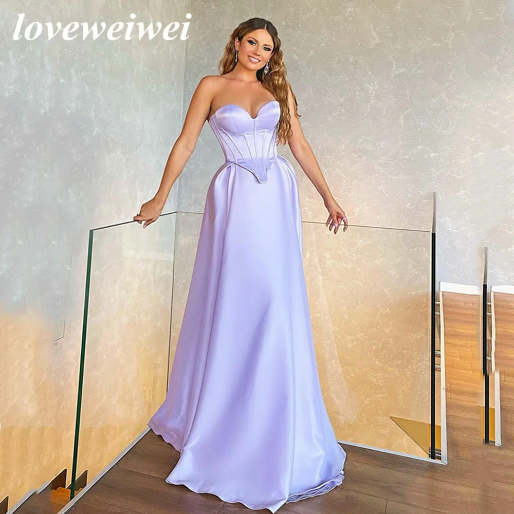 

Loveweiwei Simple Vintage Lilac Bandeau Satin Evening Dress Long Sweetheart A Line Elegant Special Occasion Formal Party Gown