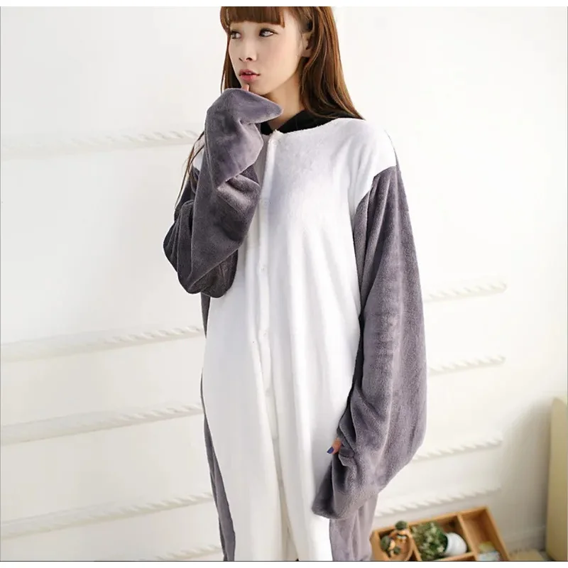 Volwassen Anime Kigurumi Onesie Grappige Grijze Pinguïn Kostuum Pyjama Voor Vrouwen Mannen Unisex Flanel Warm Zacht Dier Onepieces Nachtkleding