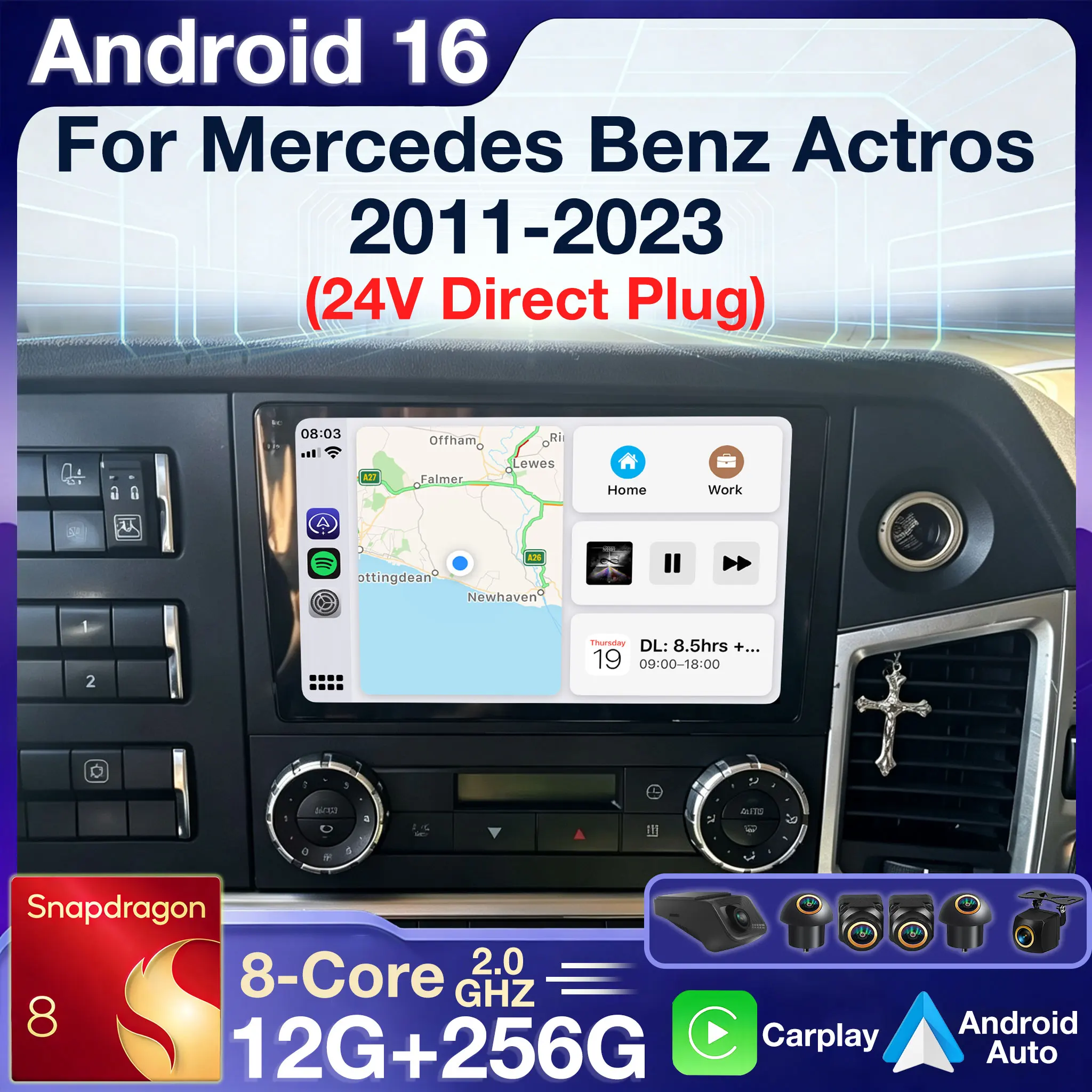 Android 16 Autoradio For Mercedes Benz Actros MP4 MP5 2011-2023 Truck Radio Wireless CarPlay Auto GPS Navigation DSP 360 Camera