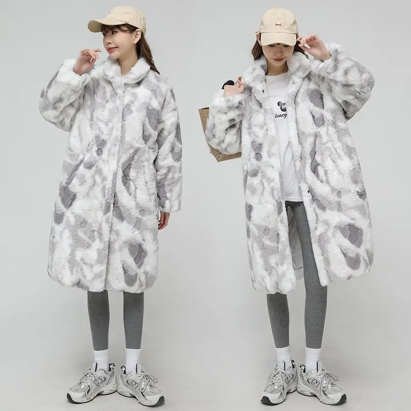 Women Red Otter Rabbit Fur Mink Coat Mid-length Winter  Thickened Coat Loose Furry Faux Fur Warm Comfortable Cold Protection