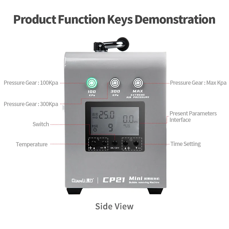 QIANLI NEW CP21 Mini LCD Screen Bubble Removing Machine for Mobile Phone Repair High Pressure Defoaming Tool