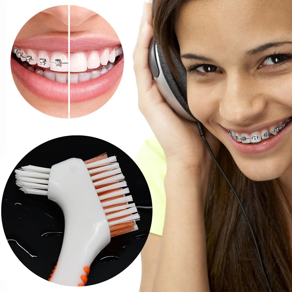 20pcs Denture Cleaning Brush False Teeth Brush Soft Multi-Layered Bristles Non-slip Rubber Handle Tooth Brushes Oral Care Tools