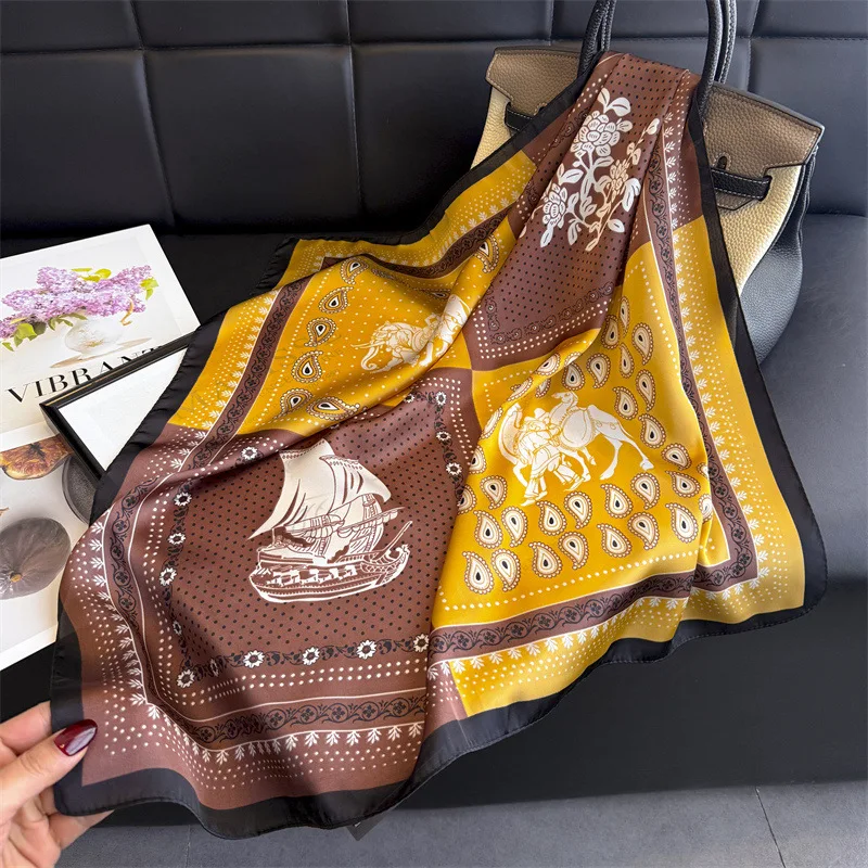 Silk Square Scarf Hijab Woman Shawl Wraps Bandana Headband Ribbon Headscarf Luxury Brands Designer Handkerchief Female