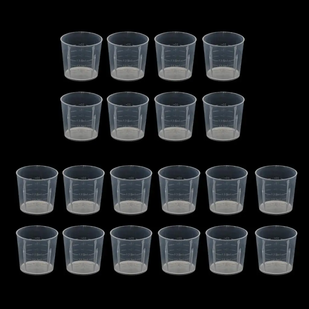 2-6pack 20pcs 20ml Plastic Mini Lab Cylinder Measuring Cup with Scale for