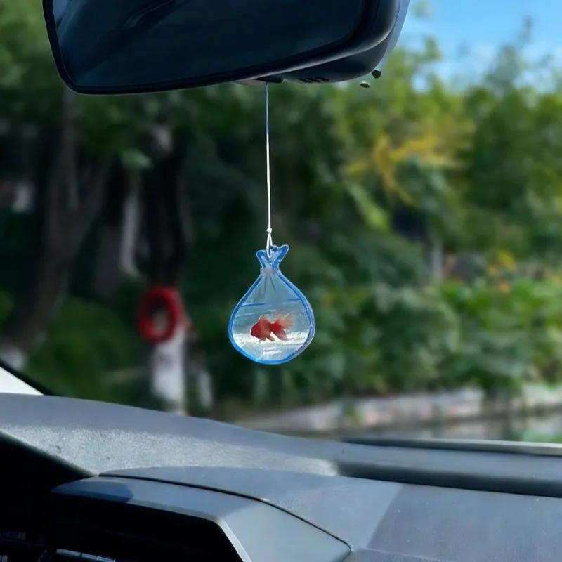 Fashion Transparent Goldfish Bag Car Rearview Mirror Pendant Acrylic Simulation Fish Auto Interior Hanging Decor