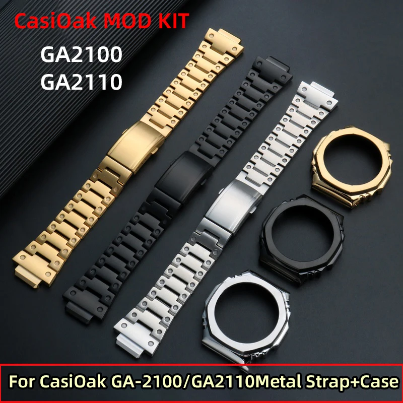 

GA2100 GA2110 case+Metal strap For CasiOak GA-2100 GA-2110 Personalized Reviewed Steel Watchband Bezel GA2100strap ga2110 Set