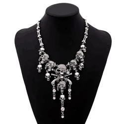 Classic Vintage Pirate Skeleton Skull Choker Necklace Pendant For Women Men Retro Rhinestone Biker Gothic Punk Party Jewelry