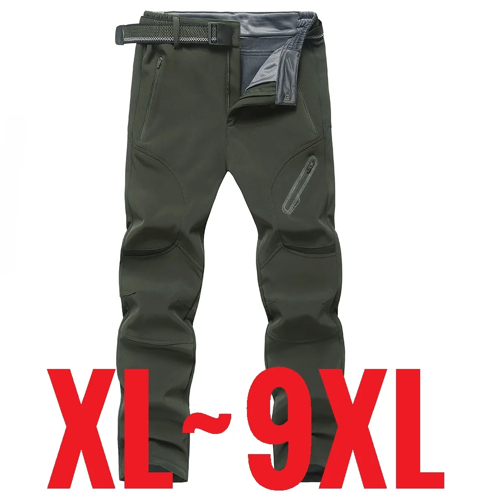 2026 Big Size Waterproof Pants Men Soft Shell Fleece Warm Trousers Male Outdoor Plus Large 9XL 4XL 8XL Work Winter Autumn Black