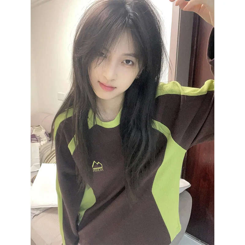 Waffle Knit Sweatshirt No Hat Womens Y2K Clothes 2000S Winter Warm Lined High Street Heavyweight Knitting Stitched Beautiful Ins