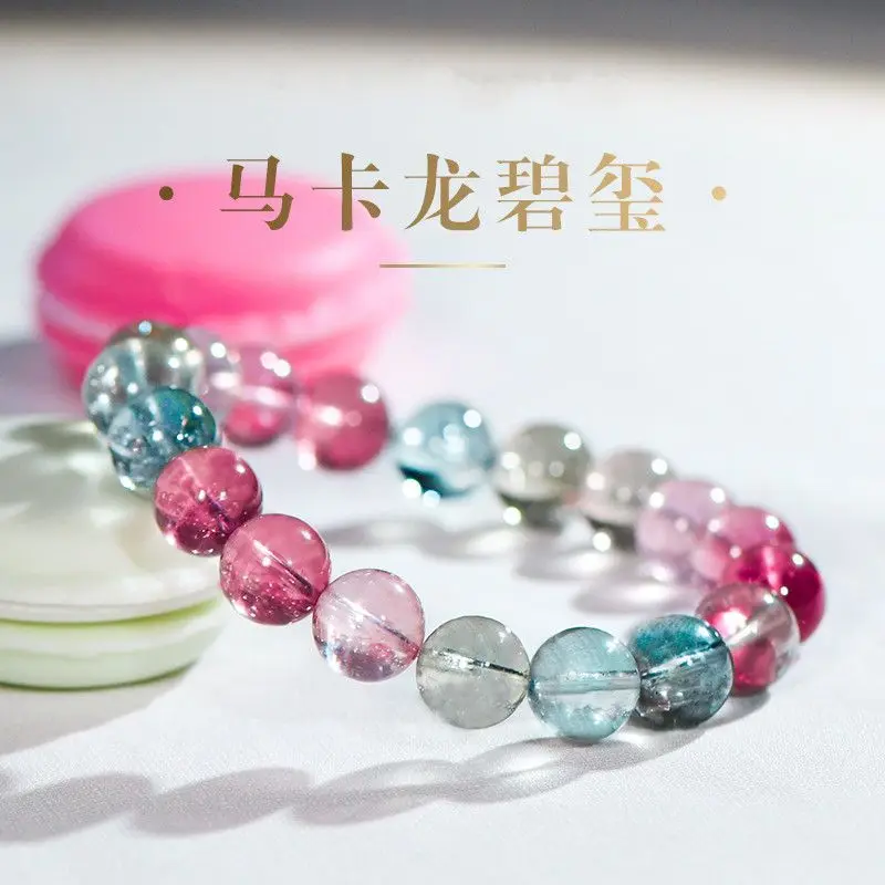 UMQ Boutique Macaroon Tourmaline Bracelet 7A Collectible Grade Old Mine Glass Ice Cream Color Natural Stone HandString for Women