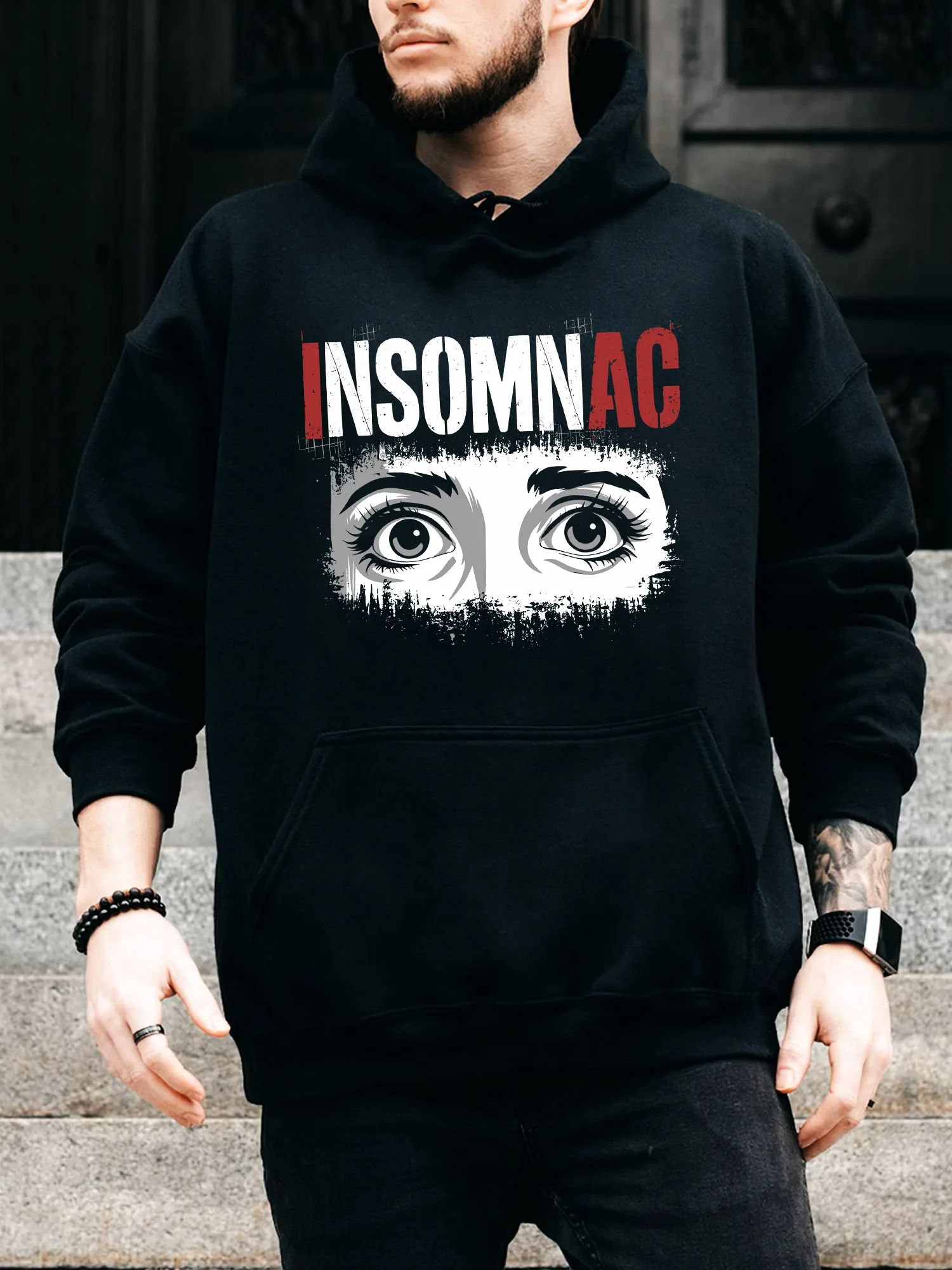 

Мужская толстовка с капюшоном на шнурке Insomniac Eyes Watching You — повседневный удобный черный пуловер, осенне-зимняя толстовка с капюшоном