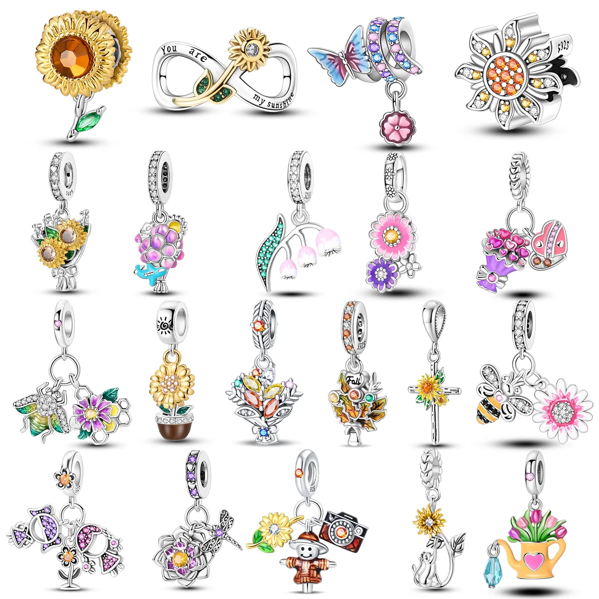 925 Sterling silve Flower Love Butterfly Bee Series Charm Fit 4mm aperture Bracelet Charm Bead Necklace Diy Women Jewelry