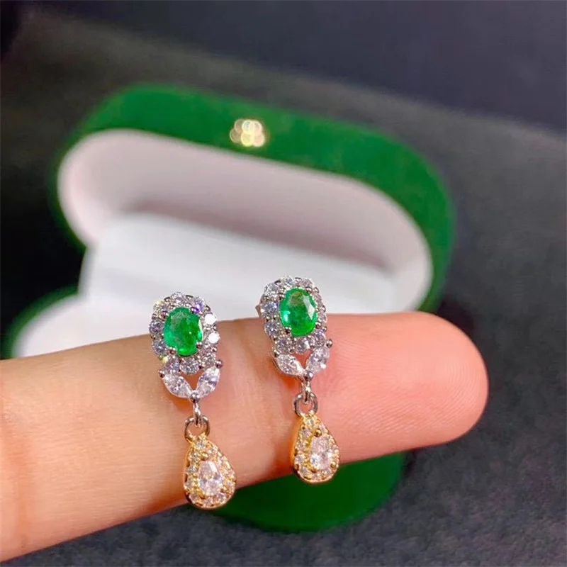 Natural Emerald Earrings Sapphire 925 Silver Pigeon Blood Drop Earrings with Free Certificate