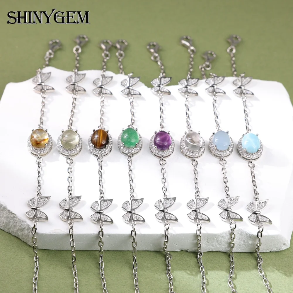 

ShinyGem Natural Stone Crystal Bracelet with Micro Set Zircon Stones and Copper Plated White Gold Couples Gift Women Offers