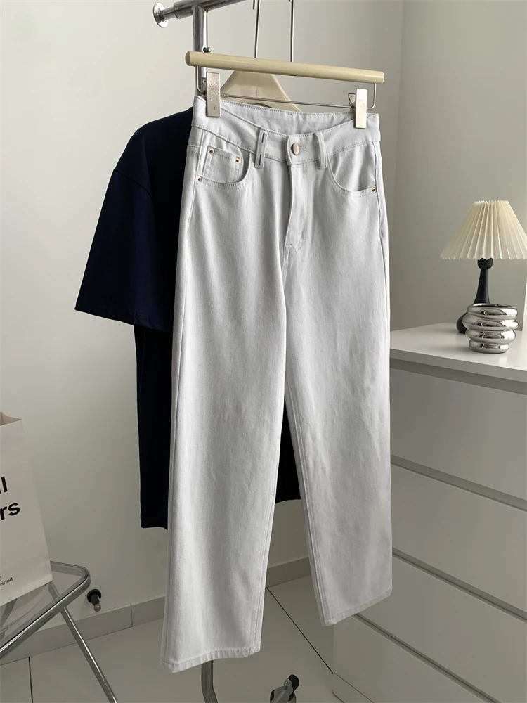 

Elasticity Gray Apricot Straight Leg Jeans, Women's Slimming, High Waist Ankle Denim pants