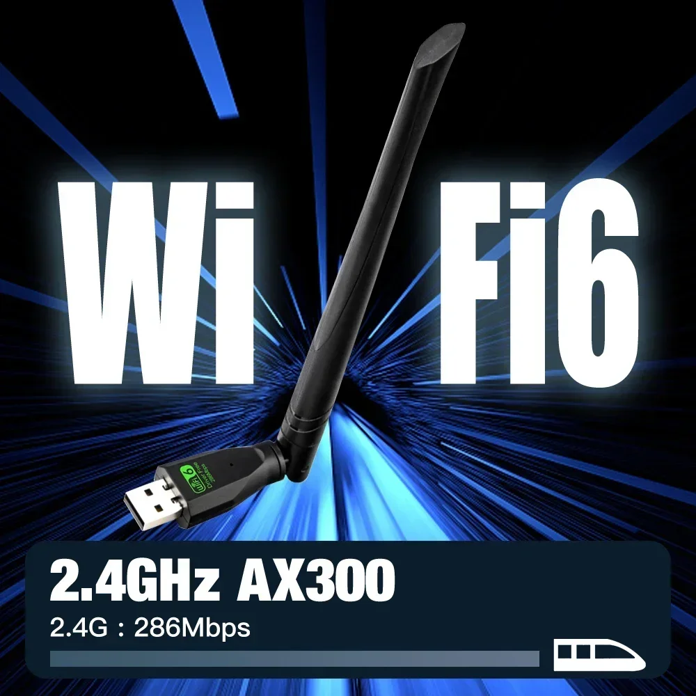 안테나 신호 수신 USB 와이파이 6 어댑터, 300Mbps 네트워크 카드 동글, 2.4GHz, 노트북 윈도우 10 11 드라이버 무료
