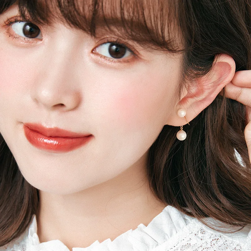 S925 sterling silver stud earrings, earclips without earrings, women's double-sided pearl earrings, simple