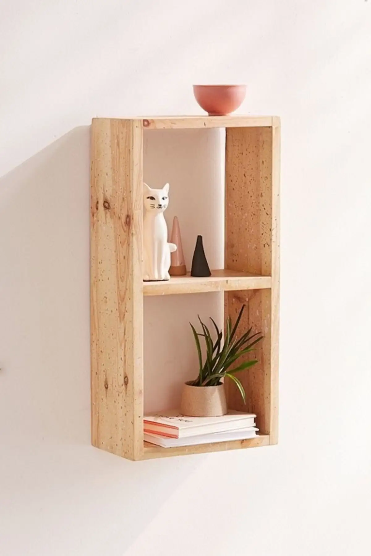 Natural Wood Two Compartment Bookcase Wall Rack Decorative Rack