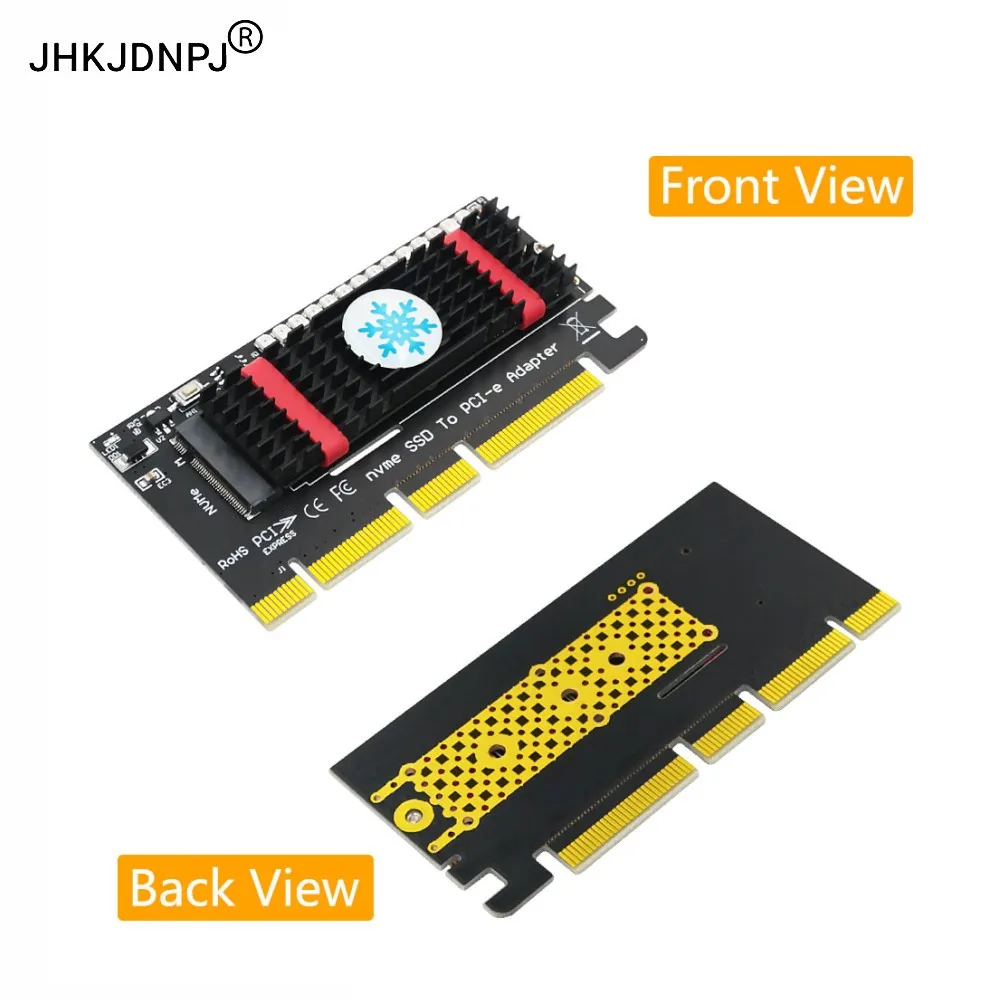 M.2 nvme SSD to PCI-E 4X/8X/16X adapter with black aluminum heatsink and 3528 Colorful flash LED