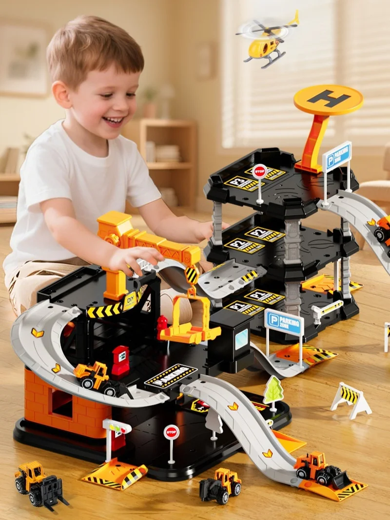 Pista de carreras de garaje, coche deslizante, juguetes para estacionamiento, coche de varias plantas, estacionamiento, policía de fuego, ingeniería, Mini vehículo de juguete para regalo para niños