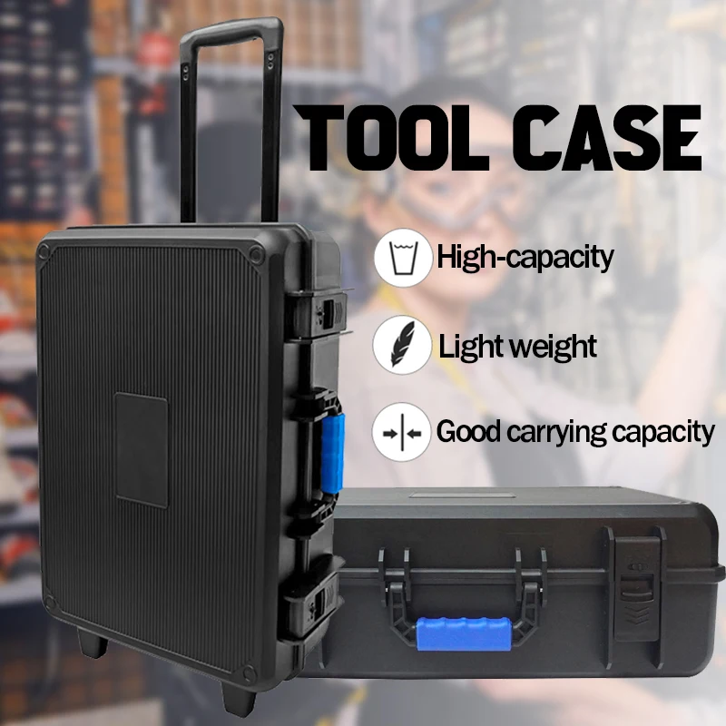 Imagem -02 - Portátil Pull Rod Case Instrumento Tool Box com Rodas Hardware Storage Toolbox Grande Estojo Rígido Flight Case com Espuma