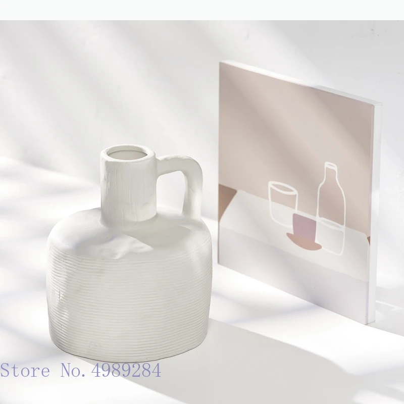 Ceramic Vase Handle Stoneware Flower Vase Flower Arrangement Ceramic Handicraft Ornaments Decoration Accessories