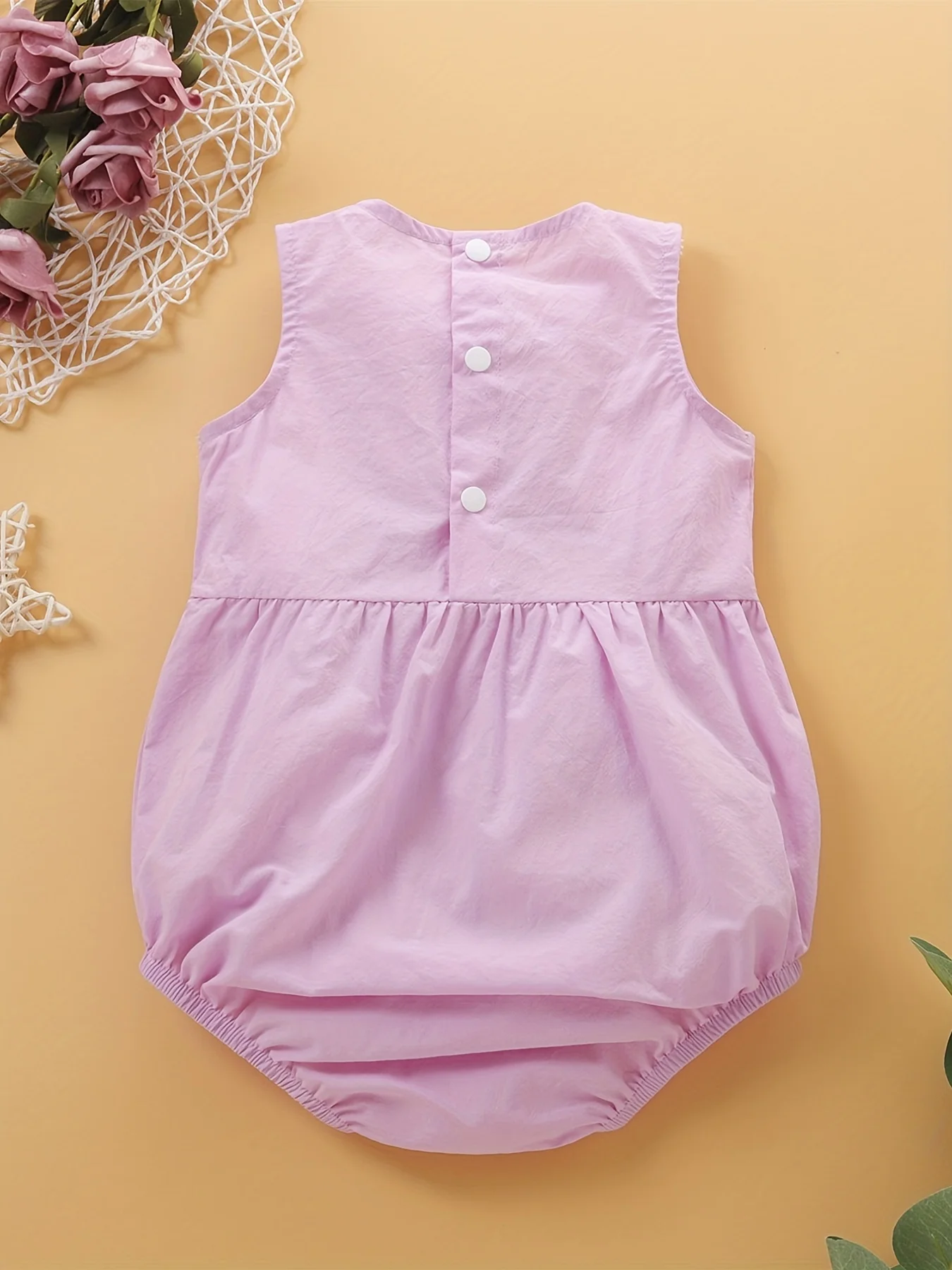 Summer Princess Style Baby Girl Romper Lace Trim No-Sleeve Embroidery Double Butterfly Knot Decor Crawling Clothes