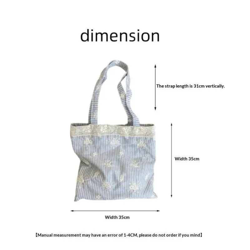Große Tragetasche mit Spitze und Schleife im Koreanischen Stil, Einfache Canvas-Handtasche, Kawaii Stofftasche mit Großer Kapazität für Reisen – Detail 10