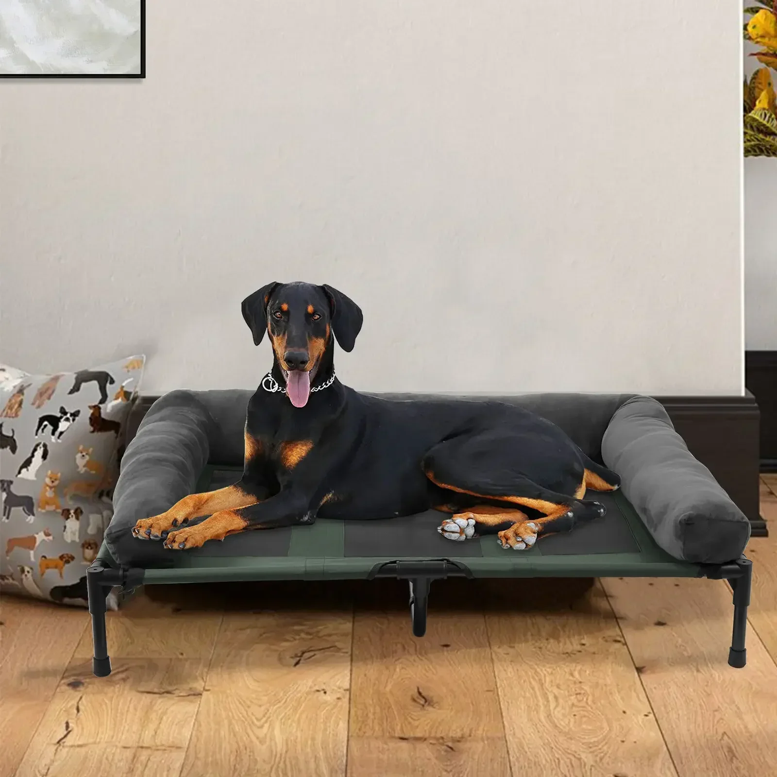 

%A Dog Bed for Dogs and Cats Indoor Outdoor Elevated Pet Lounger Bed with Detachable Plush Bolster Cooling Summer L XL 2XL