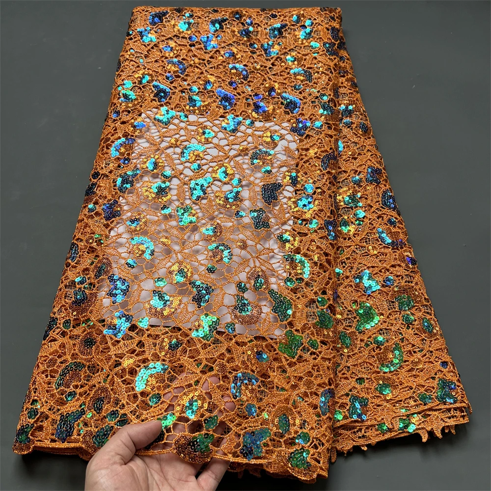2023 High Quality African Nigerian Lace Fabric Embroidery French Tulle Sequins Wedding Party Dress Guipure Water Soluble 5Yards