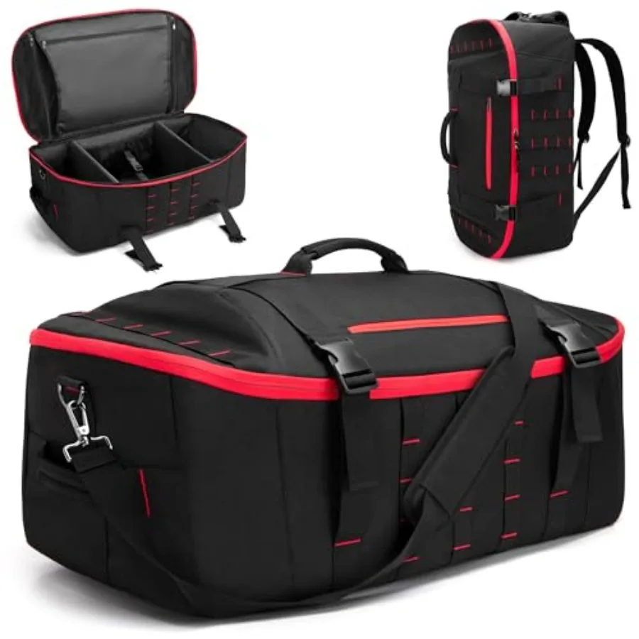 

65L Tactical Duffle Bag Gym Bag with Backpack Straps, Wet Pocket and Detachable Dividers, Duffle Backpack for Travel, Sports an