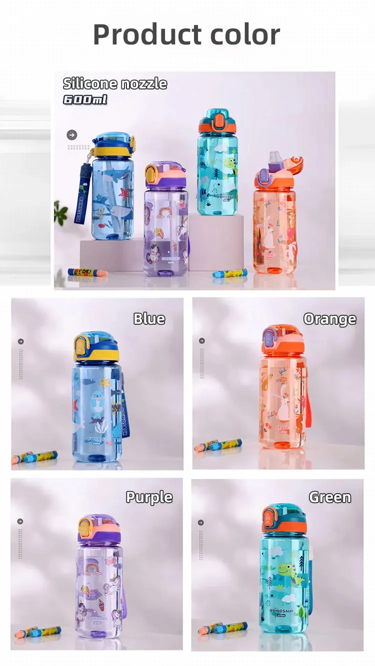 600 ml Dinosaurier Wasser Flasche Für Kinder Wasser Sippy Tasse Mit Silikon Stroh Auslaufsichere Kunststoff Wasser Flaschen Sommer Kinder Wasser Tasse – Detail 4