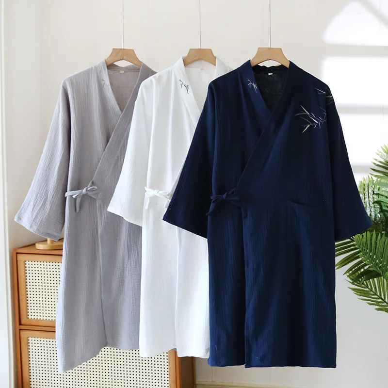 Japanische Kimono Robe männer Frühling Herbst Baumwolle Gaze Jacquard Lose Hause Kleidung Atmungs Lose Bademantel Männliche Nachtwäsche