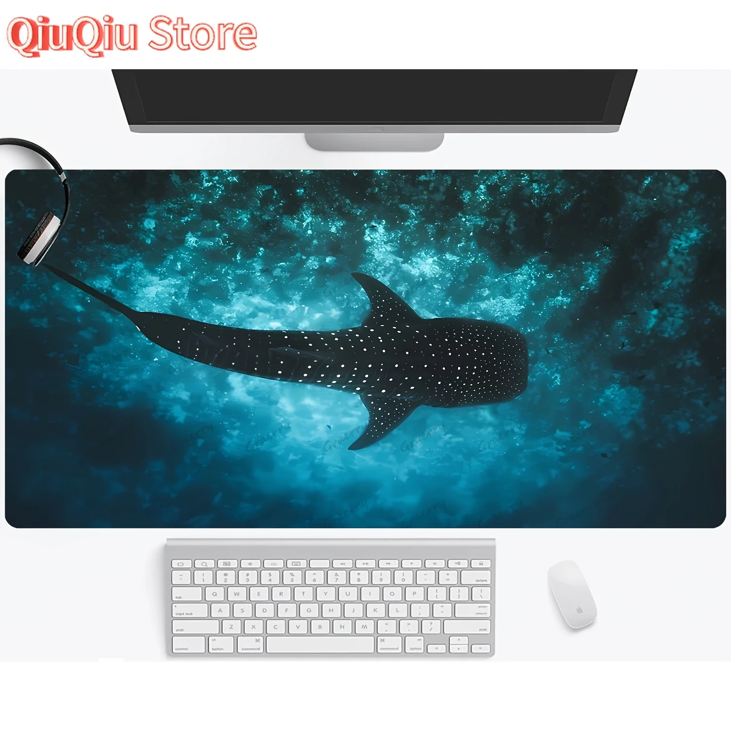 

1pc Whale Shark Ocean Large Mouse Pad Deskpad Mat with Stitched Edges, Non Slip Rubber Base Mouse Pad