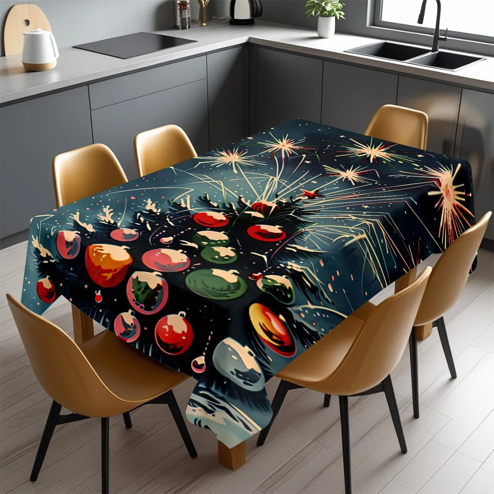 Vibrant Christmas Tree Tablecloth Waterproof Spillproof Dining Table Cover for Holiday Party Decor