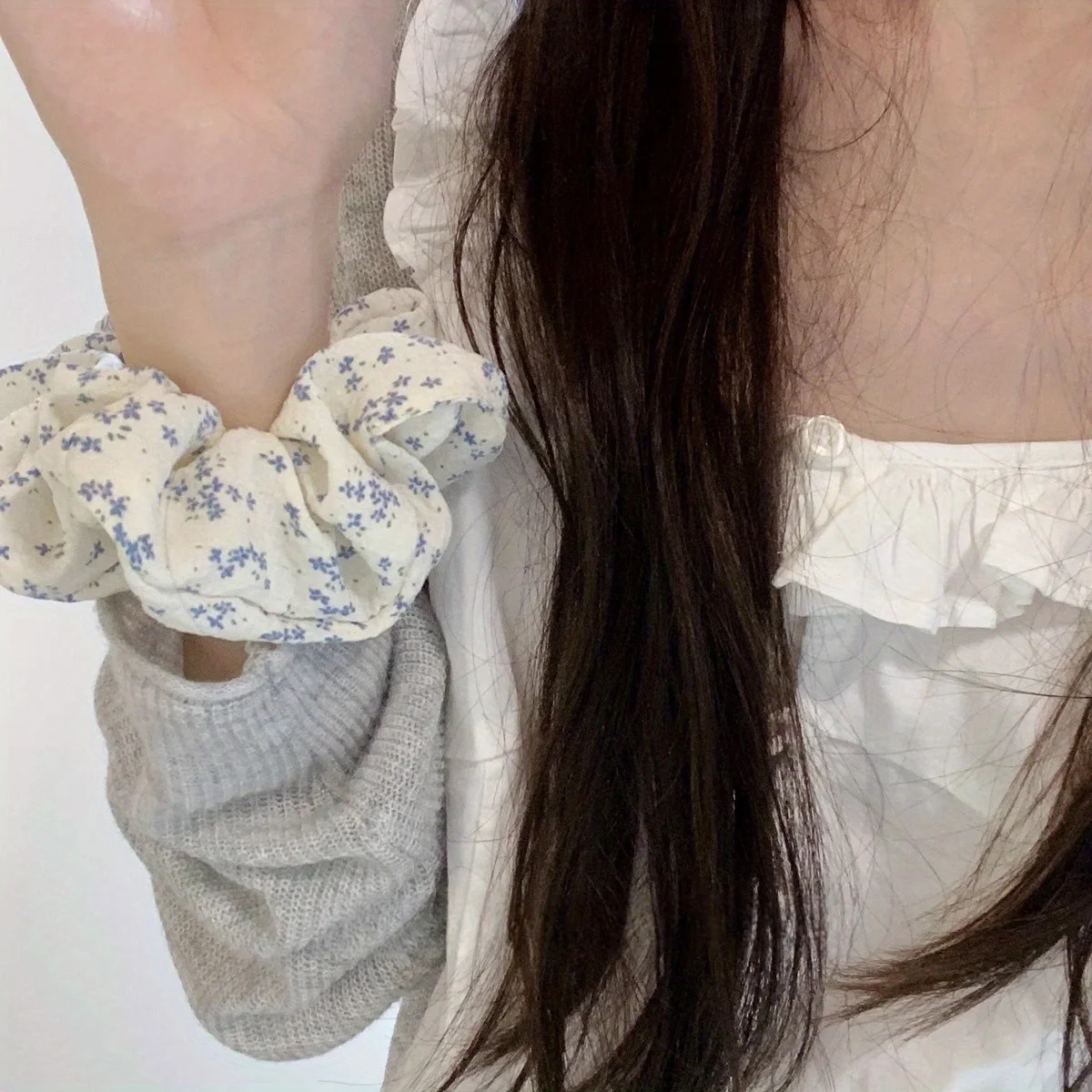 1PC Sweet Cute Print Floral Scrunchies For Women Stretch Hair Accessories Elastic Rubber Band Rope Headwear Hair Accessories Set image 3