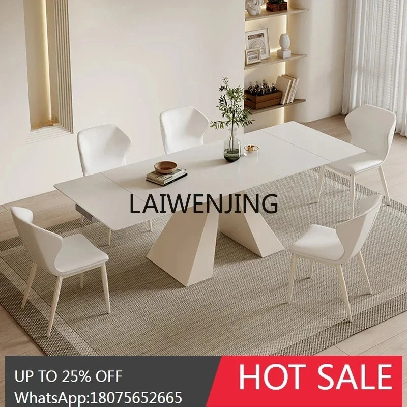 

retractable rock slab dining table and chair combination pure white cream style modern simple home