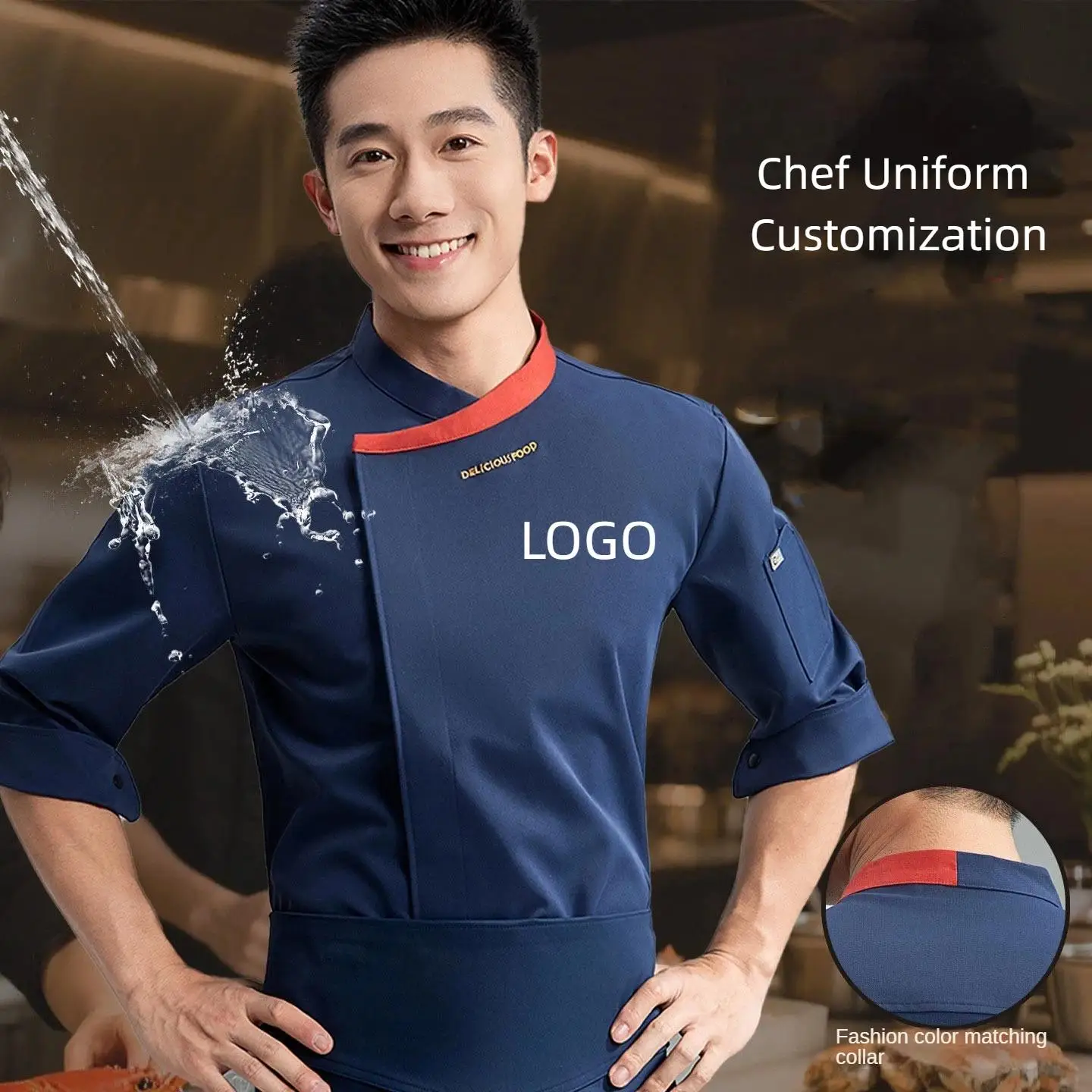 

Мужская куртка шеф-повара с длинными рукавами, униформа с логотипом на заказ, рабочая одежда для повара в отеле, официанта, индивидуальный принт, вышивка