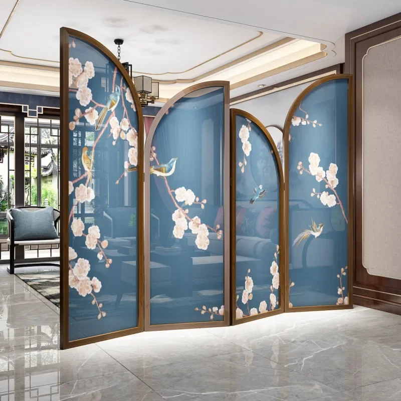 for Chinese Flowers and Birds Solid Wood Foldable Mobile Room Divider Screen for Living Room Entrance Study Home Decoration