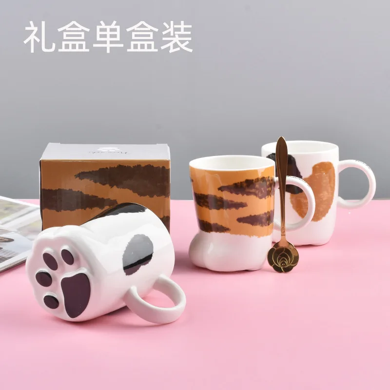 Cat Paw Cup Milk Glass Frosted Glass Cup Cute Cat Foot Claw Print Mug for Coffee Kids Milk Ceramics Cups Personality Milk Cup