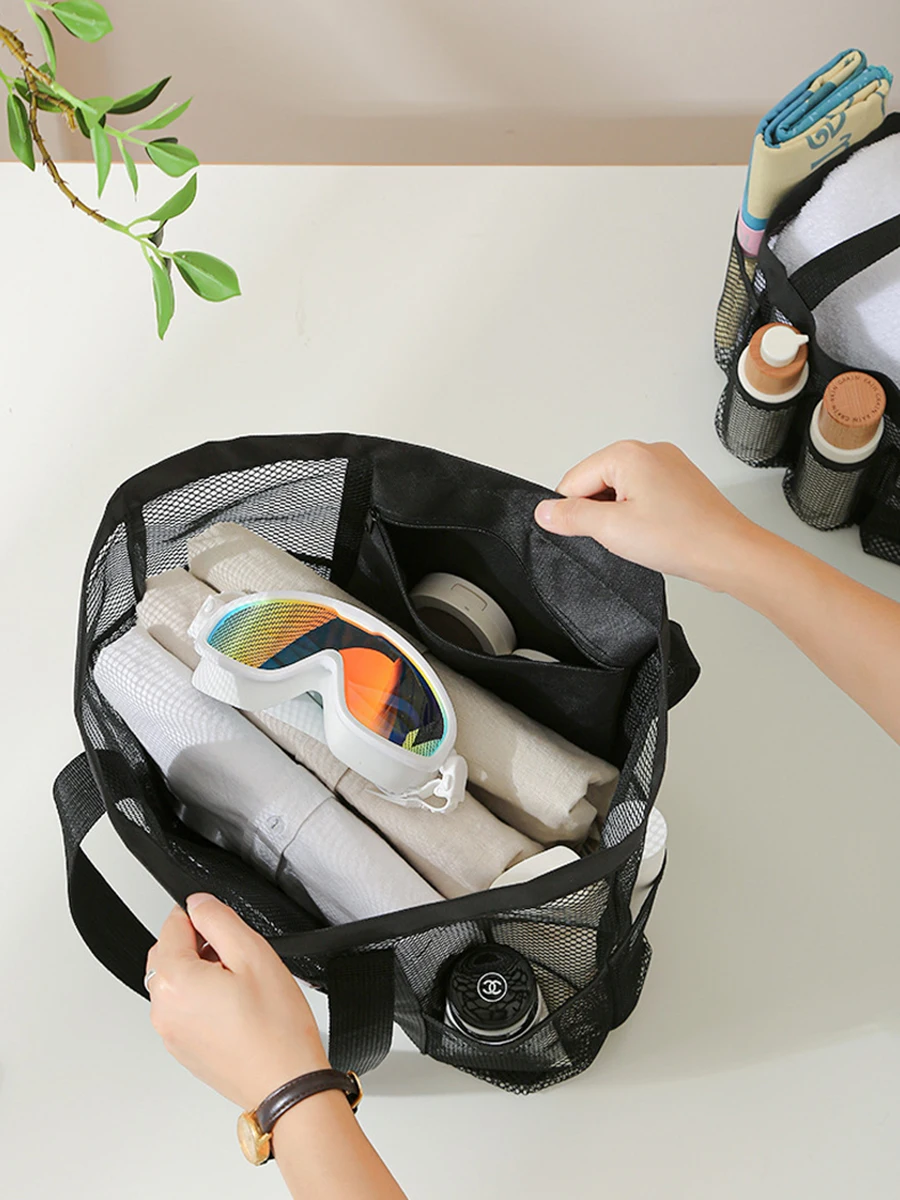 Borsa per il lavaggio nera Stili di modelli multipli Borse portaoggetti in rete di grande capacità Borse da spiaggia Borsa da viaggio per sauna da bagno