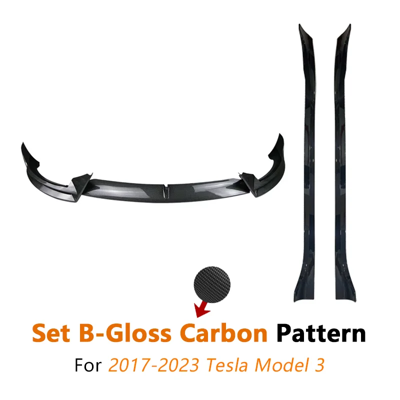 FADT Sport Body Kits Voor Tesla 2017-2023 Model 3 Bumper Lip Achter Lip Side Rok Tunning Gloss Black koolstofvezel Auto Accessorie