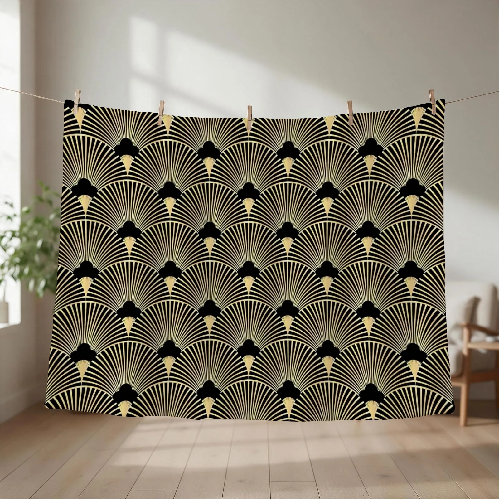 Art deco, fan pattern, vintage,1920 era, gold,black,elegant,chic,The Great Gatsby,modern,trendy,girly Throw Blanket