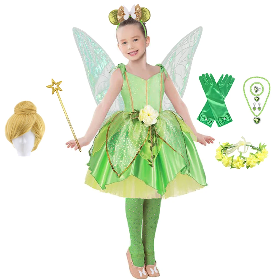 

Carnival Cosplay Girls Tinker Fairy Forest Elf Princess Dress + Wings Disguised Kids Birthday Party Flower Dresses