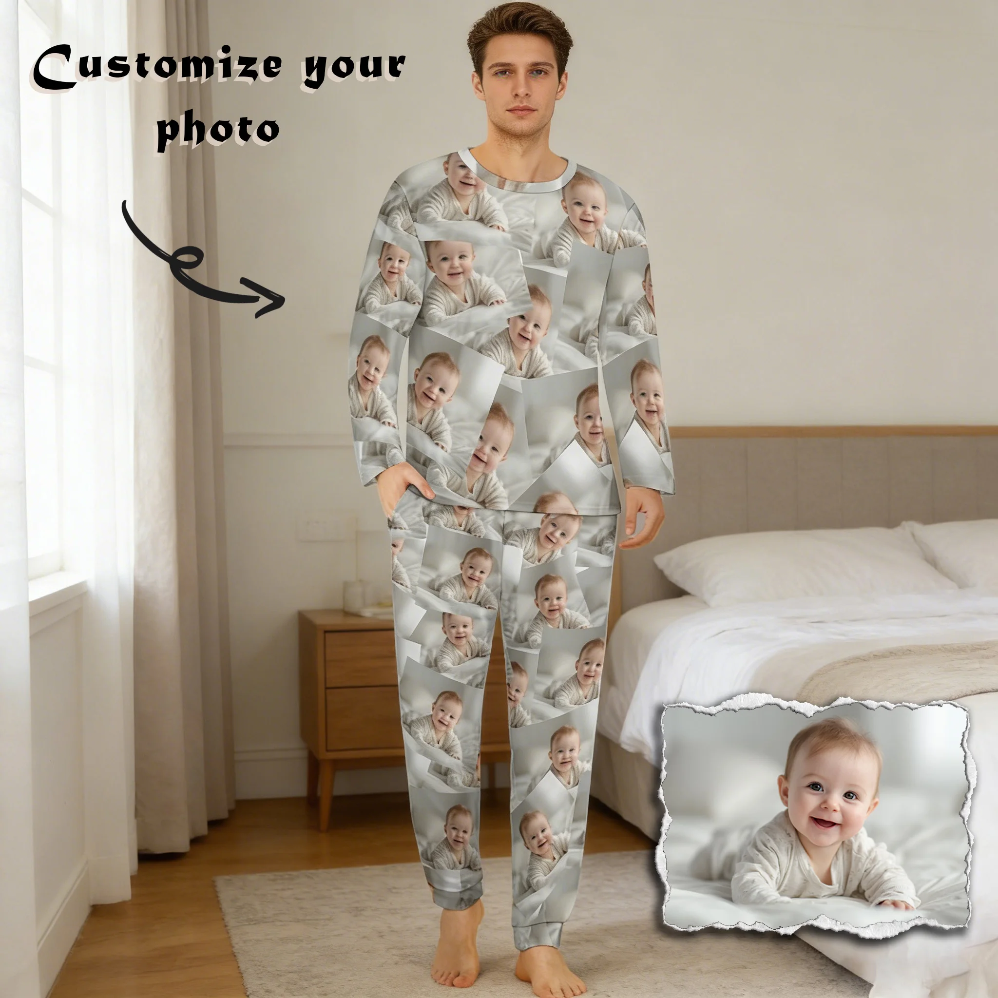 

Индивидуальные пижамы с фото-коллажем, пижамные штаны с персонализированным дизайном, комплект пижам с фотографиями, мужские пижамы с фото.