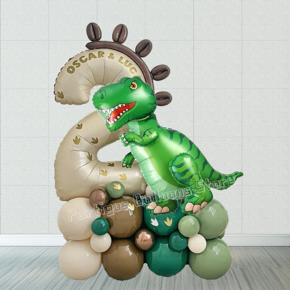 

28pcs Dinosaur Balloons Set With 30in Milk White Number Foil Ball Inflatable Animal Balls Jungle Dino Birthday Baby Shower Decor