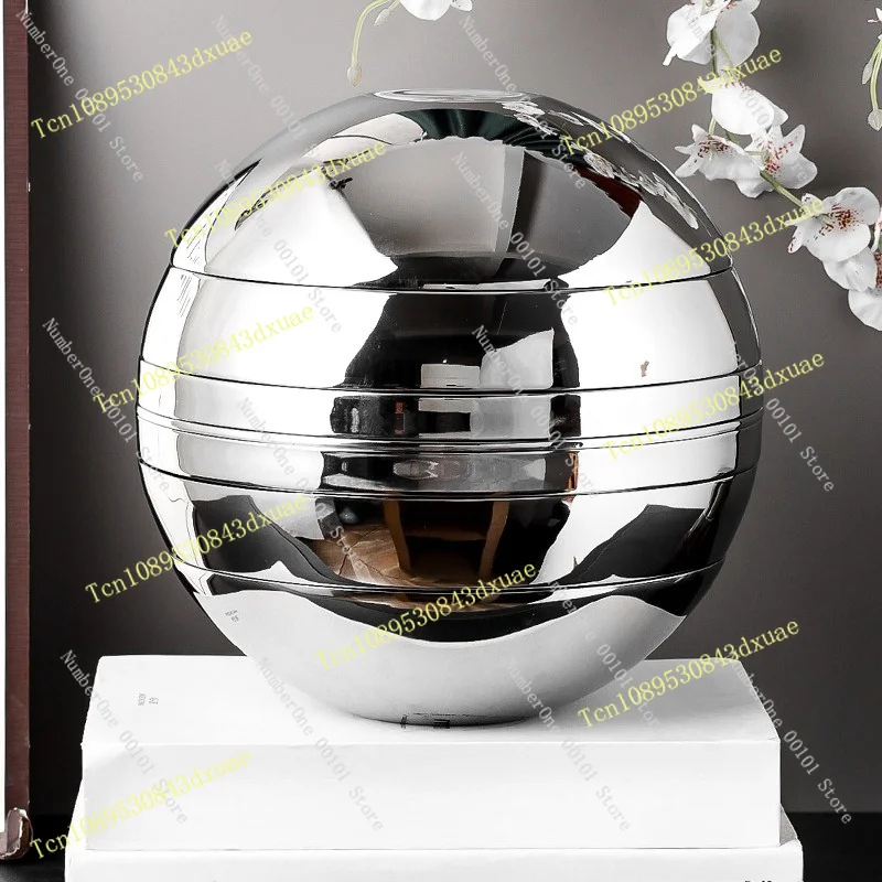 Stainless Steel Spherical Set Bowl Plate Seven-Piece Set Art Sphere Ornament Glossy Double-Layer Heat-Resistant Bowl Plate
