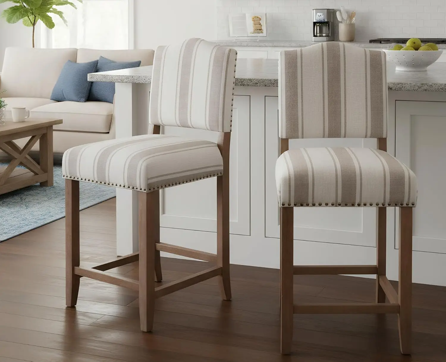 

Набор из 2 барных стульев в стиле фермерского дома, высота для кухонной стойки, с высокой спинкой, в стиле середины века, деревянные барные стулья с льняной обивкой, на заказ