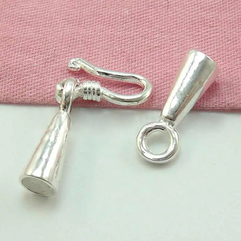 925 Silver Jewelry Clasps With End Caps S-shaped Horn Hook Lock Sterling Silver Buckle Clasp DIY Accessories 2sets/lot SC-CZ223